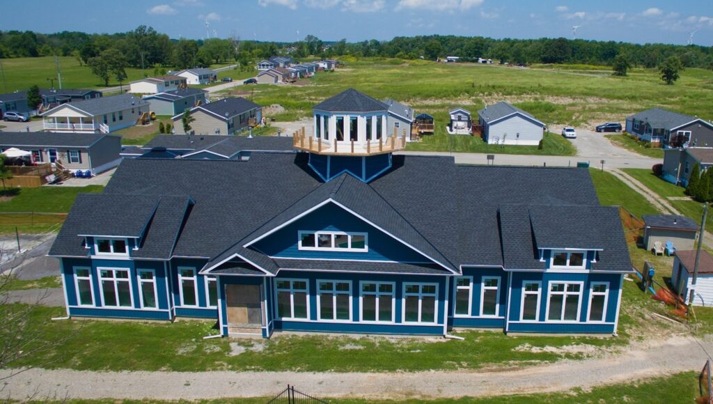 Roof replacement by Gateway Roofing on the clubhouse at Shelter Cove with GAF Timberline HDz shingles. Colour: Charcoal